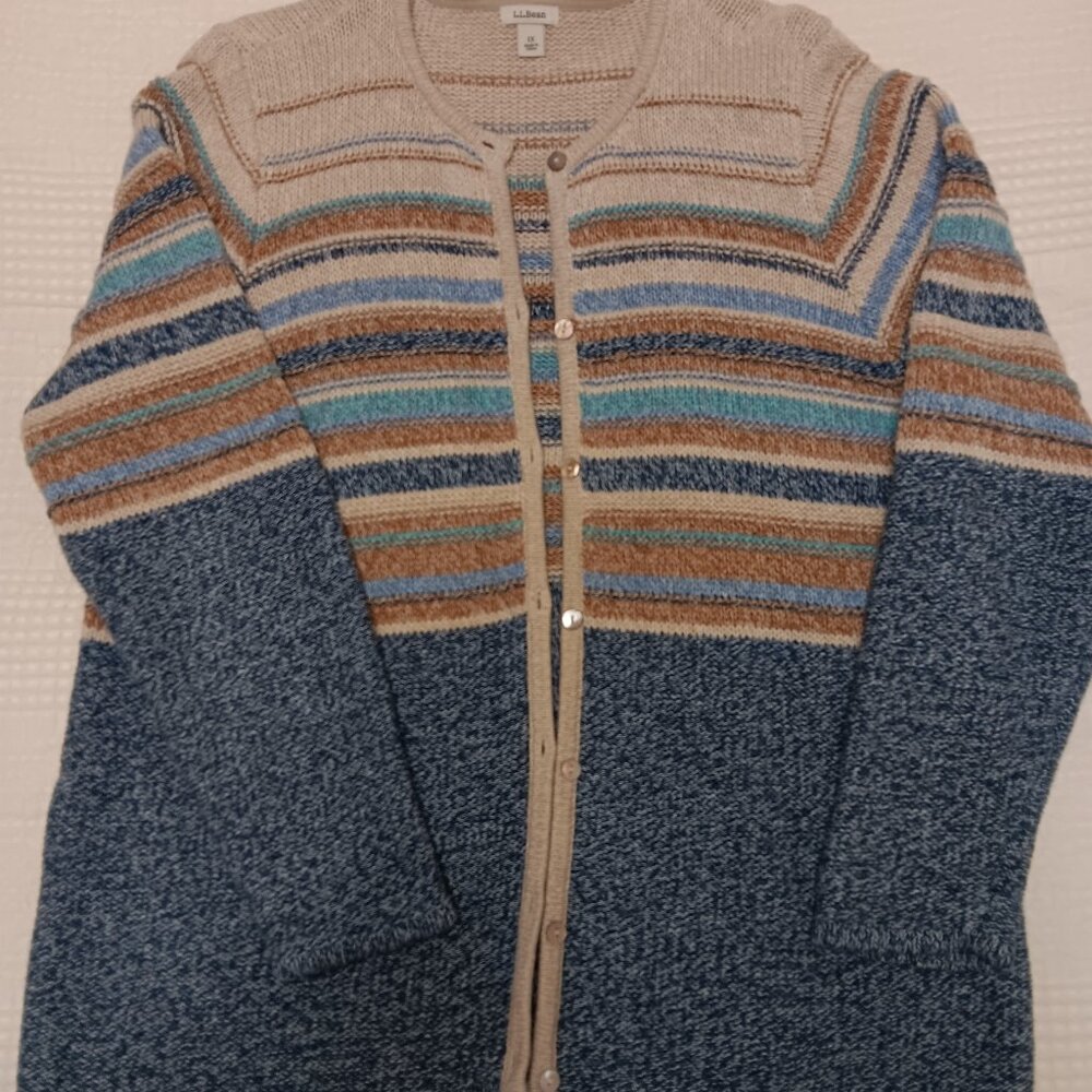 L. L. Bean Knit Striped Button Front Cardigan Sweater
